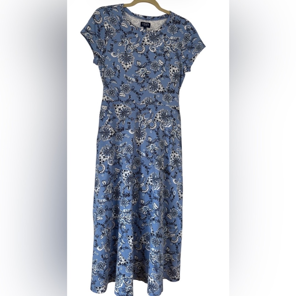 Chaps Periwinkle Blue 100% Cotton Maxi Dress with Waist Tie Size Medium